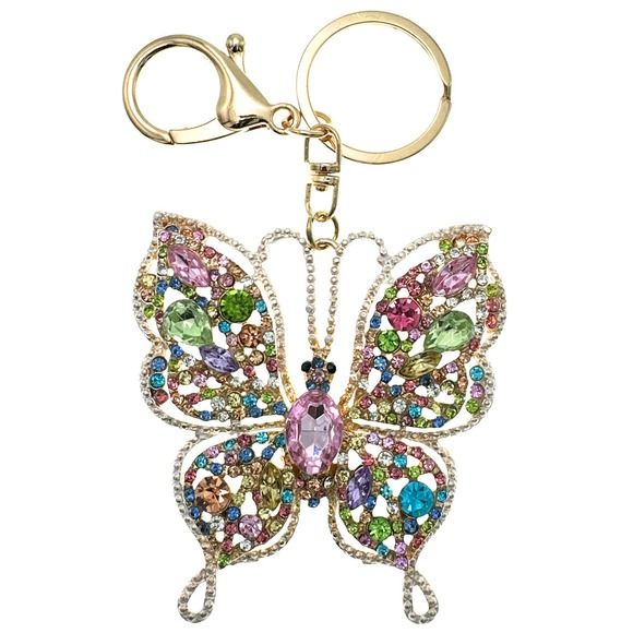 Intricate Pastel Butterfly Keychain Rhinestones & Gift Bag, Purse Jewelry, 5"L - Picture 1 of 5